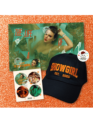 PACK SHOWGIRL EST. 2025 (Gorra Bordada + Póster + Set 4 Pin)