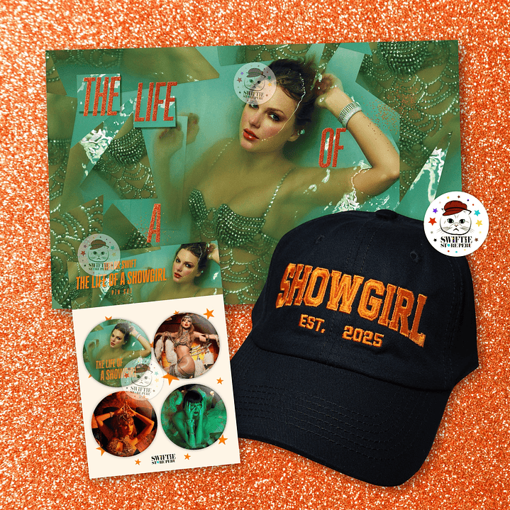 PACK SHOWGIRL EST. 2025 (Gorra Bordada + Póster + Set 4 Pin) 1