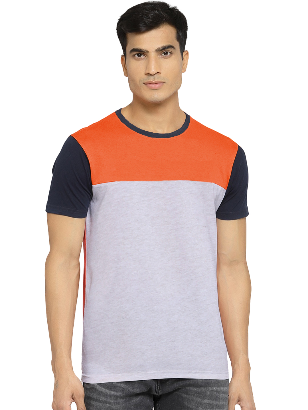 POLO PATCHWORK DE ALGODON ORANGE/AZUL 1