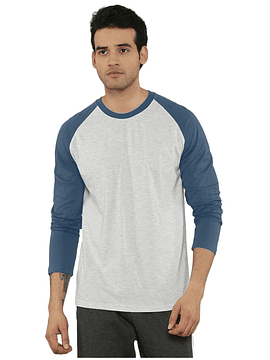 POLO RAGLAN DE ALGODON ACERO/GRIS JASPEADO