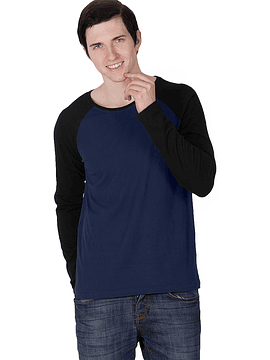 POLO RAGLAN DE ALGODON NEGRO/AZUL PRUSIA