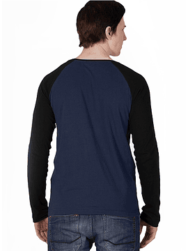 POLO RAGLAN DE ALGODON NEGRO/AZUL PRUSIA