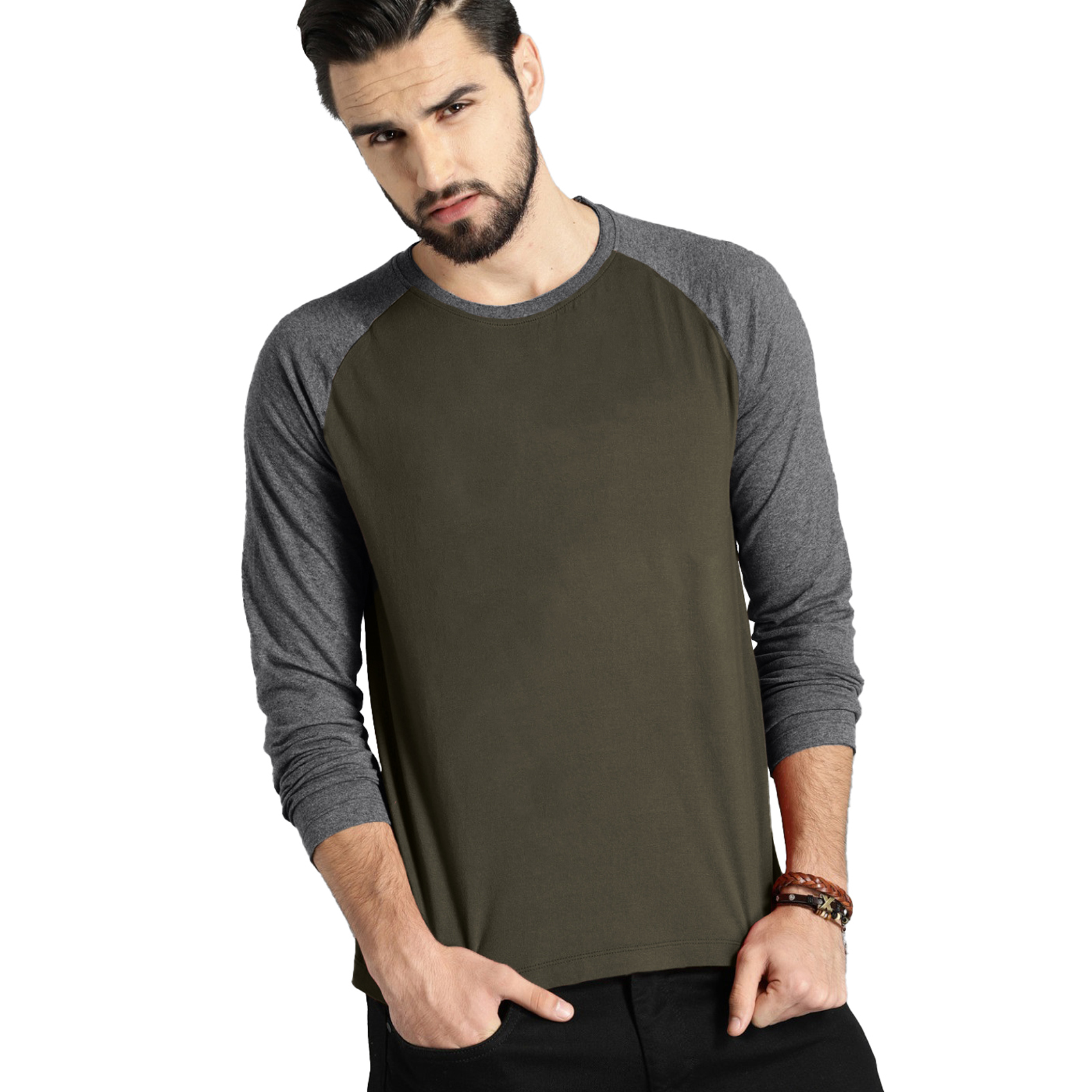 POLO RAGLAN DE ALGODON HEATHER/MILITAR 1