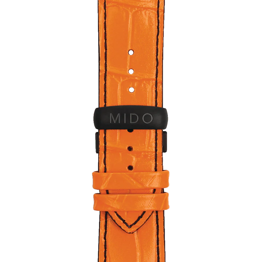 Cinturino Originale Mido Multifort In Pelle Arancione - 22 Mm Con Cuciture Nere