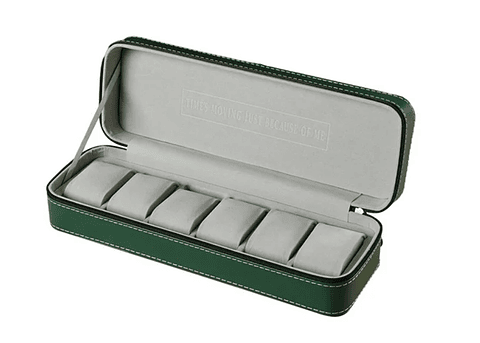 Caja Expositora para Relojes con Cierre - 6 Ranuras Color Verde