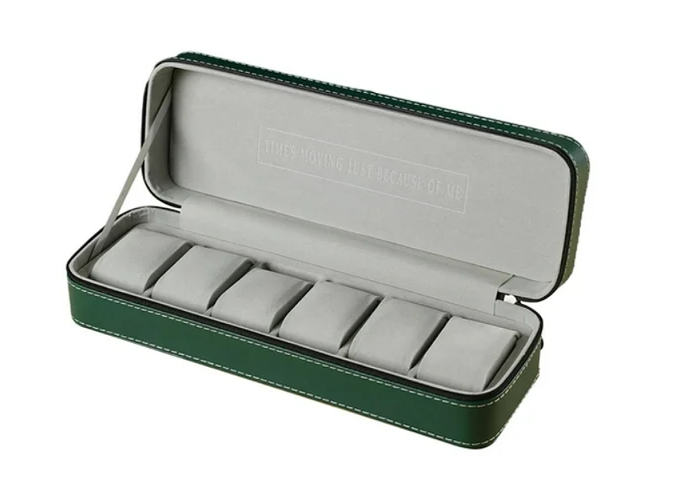 Caja Expositora para Relojes con Cierre - 6 Ranuras Color Verde 1