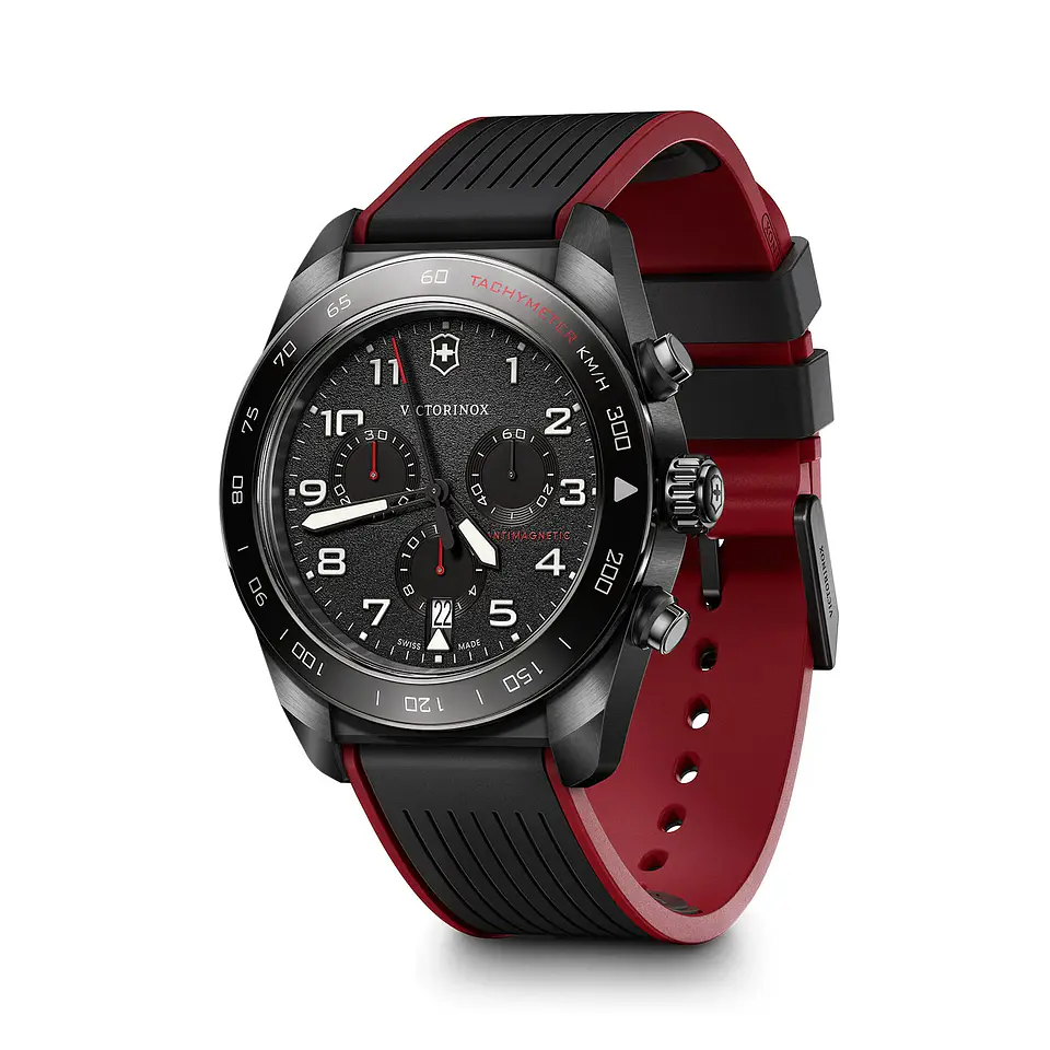 Reloj Victorinox Swiss Army Chrono Correa de Caucho Negro/Rojo 241991 2