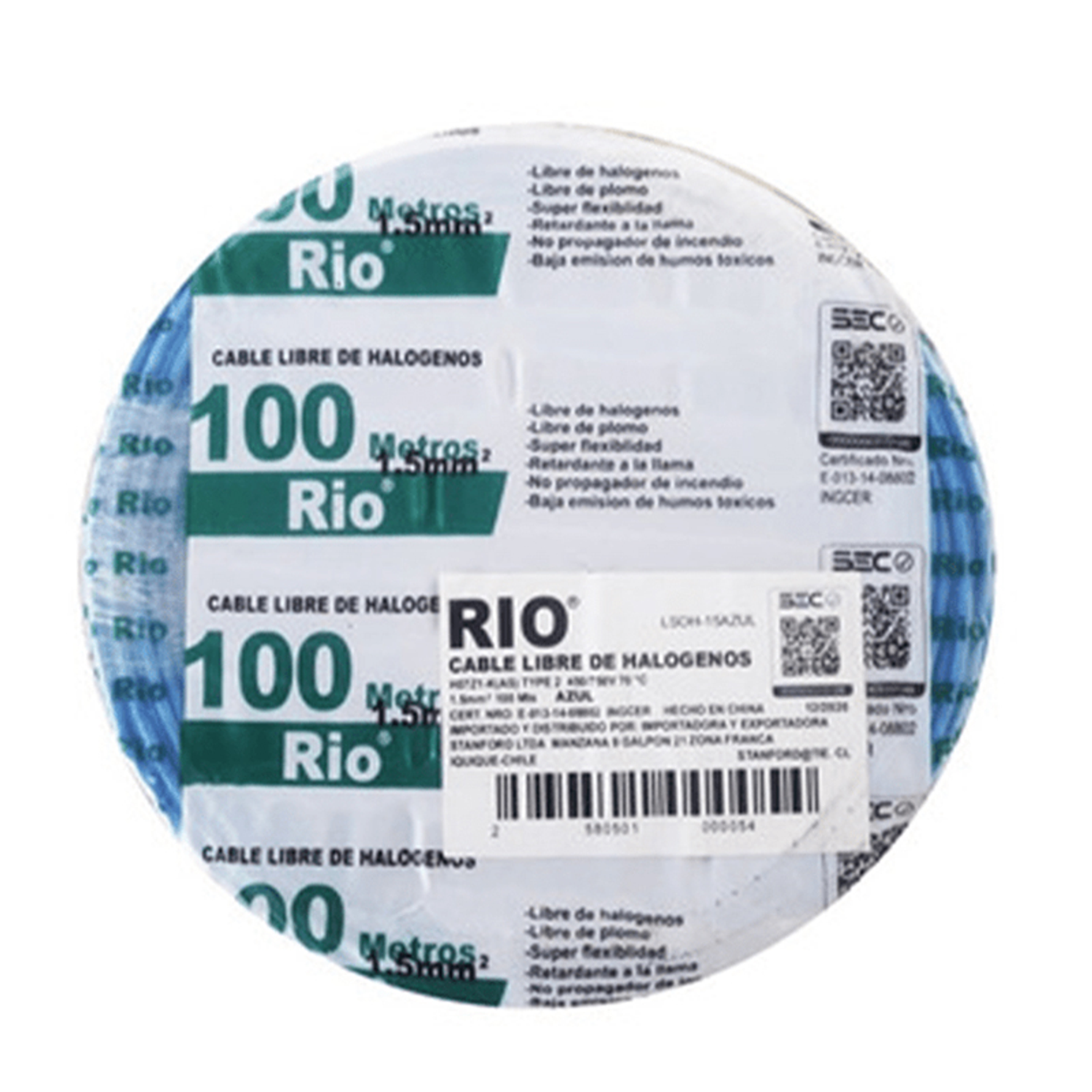 Cable Eléctrico Eva 1.5mm Azul Libre De Halógeno 100metros 1