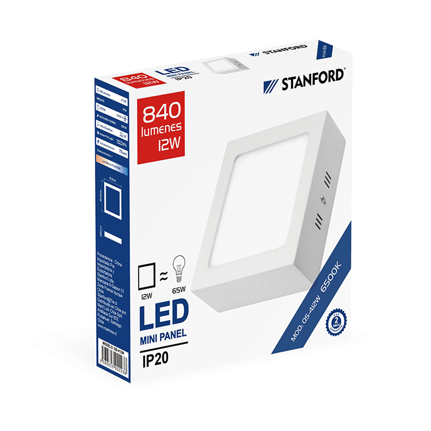 Panel cuadrado sobrepuesto 12W 6500K STANFORD 1