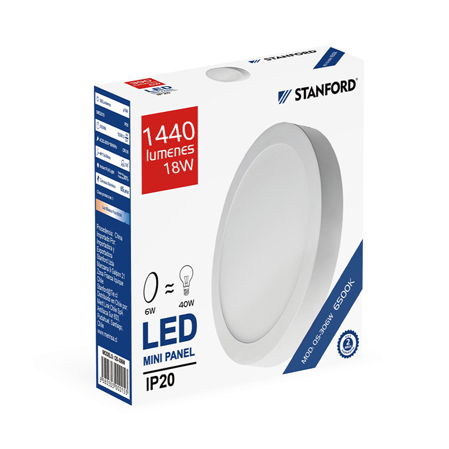 Panel redondo sobrepuesto 18W 6500K STANFORD 1