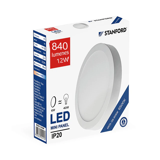 Panel redondo sobrepuesto 12W 6500K STANFORD