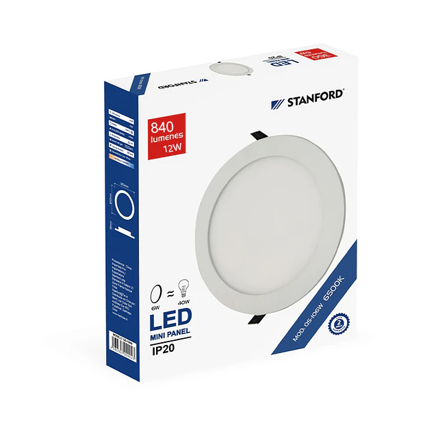 Panel redondo embutido 12W 6500K STANFORD