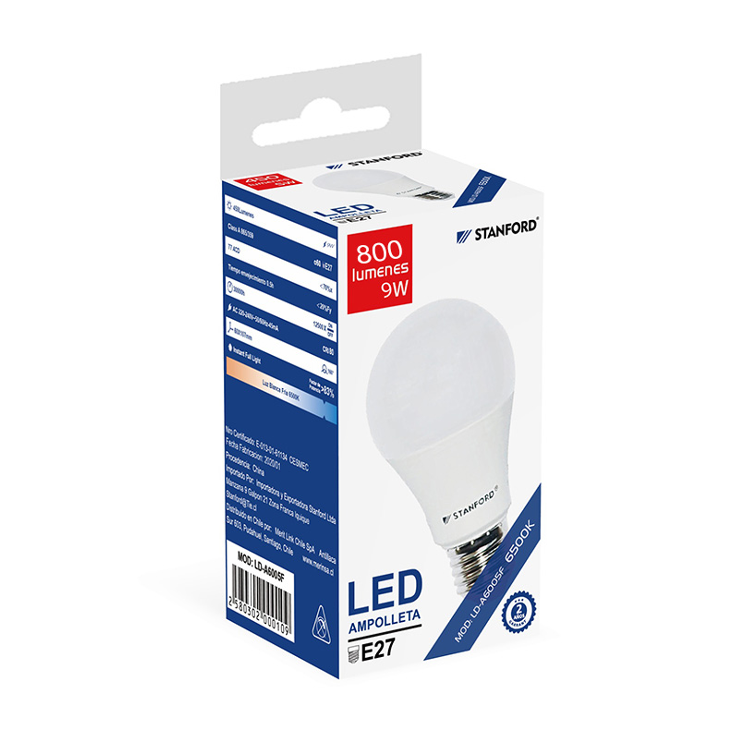 Ampolleta Led Bola 9w E27 220v Certificada STANFORD 1