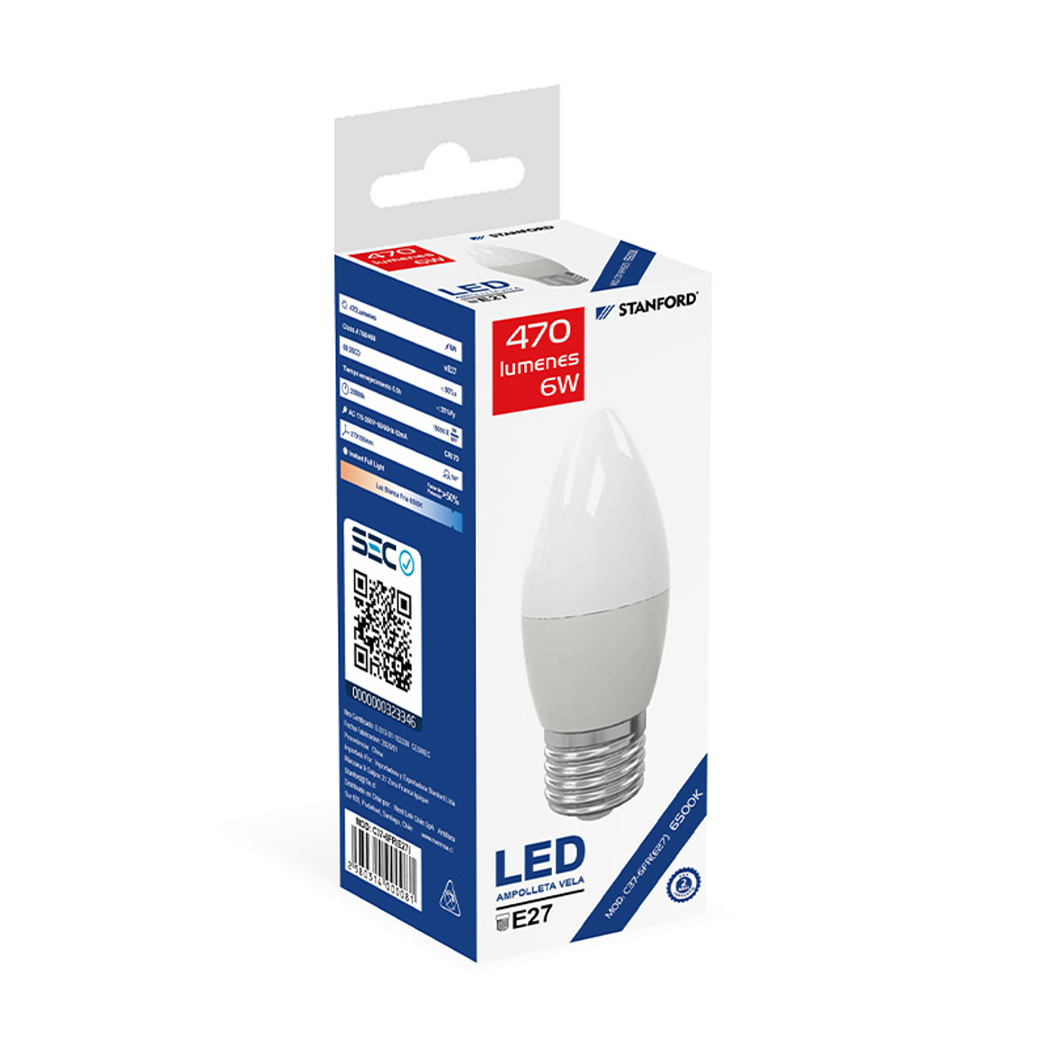 Ampolleta Led Vela 6 W E27 Luz Fría Stanford S.e.c 1