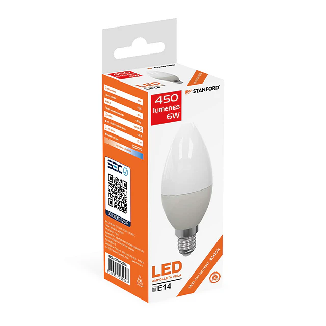 Ampolletas Led Vela 6 W E14 Luz Cálido Stanford S.e.c