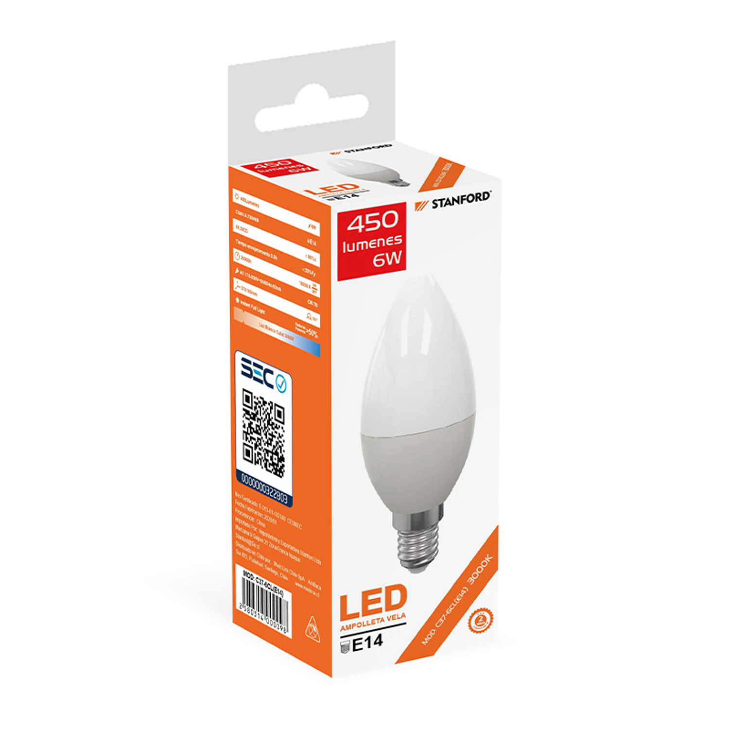 Ampolletas Led Vela 6 W E14 Luz Cálido Stanford S.e.c 1