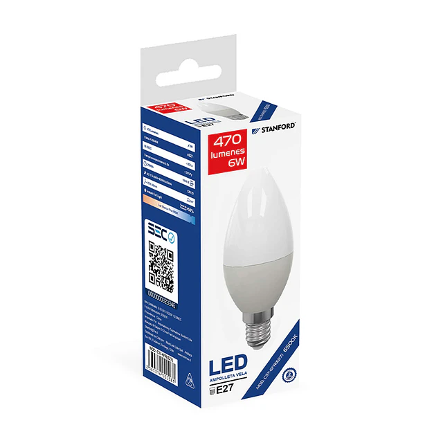 Ampolletas Led Vela 6 W E14 Luz Fría Stanford S.e.c
