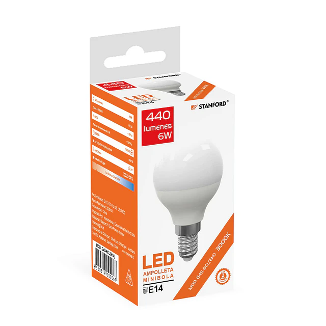 Ampolleta Mini Bola G45 Cálida E14 6 Watts 