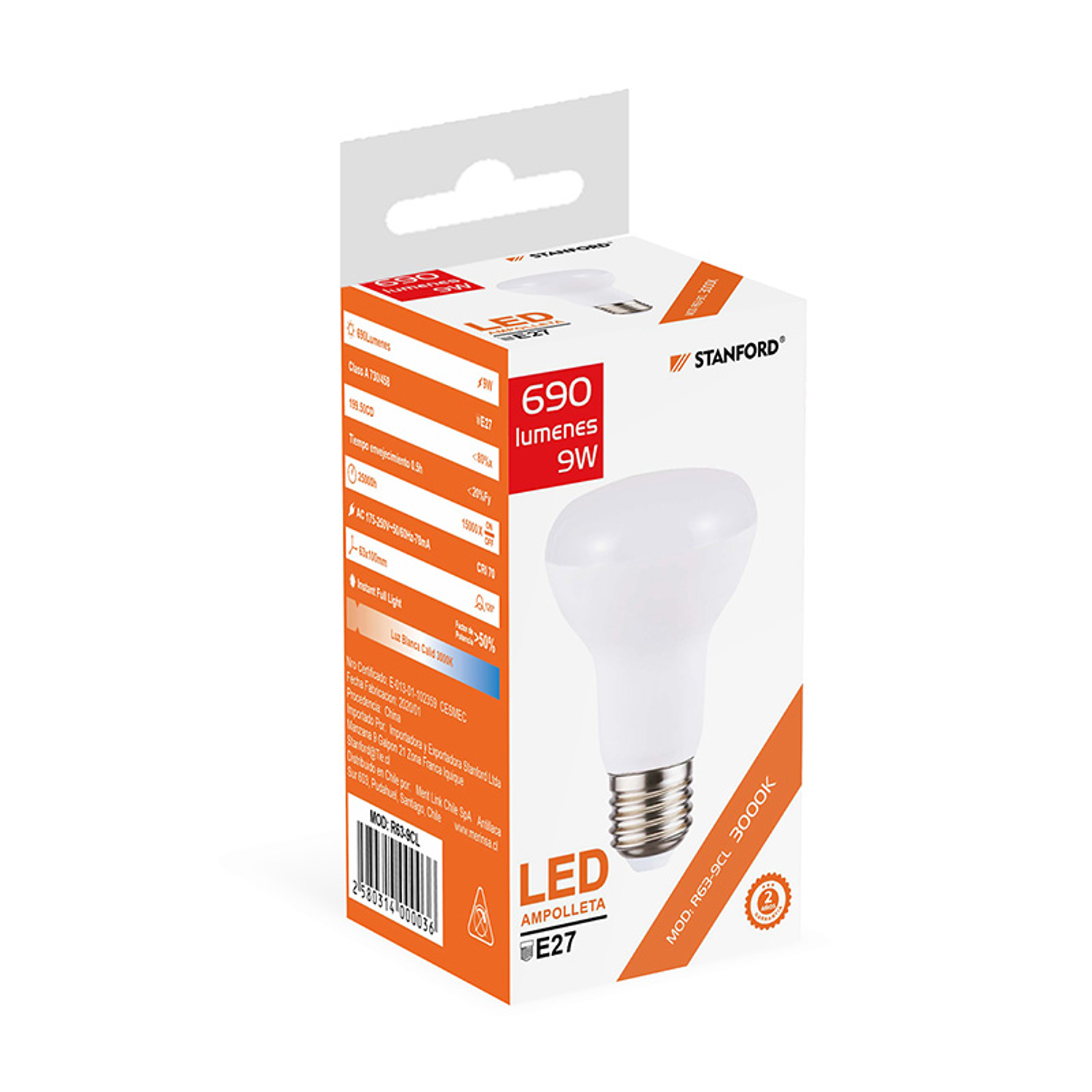 Ampolletas R63 Led 9w E27 Luz Cálida Sec 1