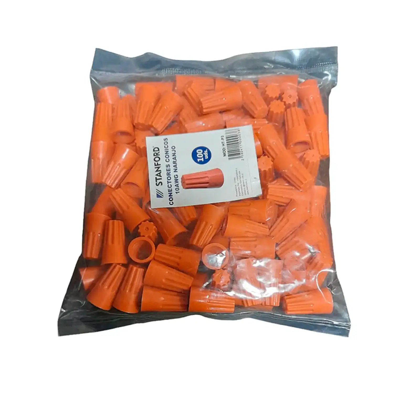 Conector Plástico Cónico Para Cable 10 AWG Naranjo 100 Und