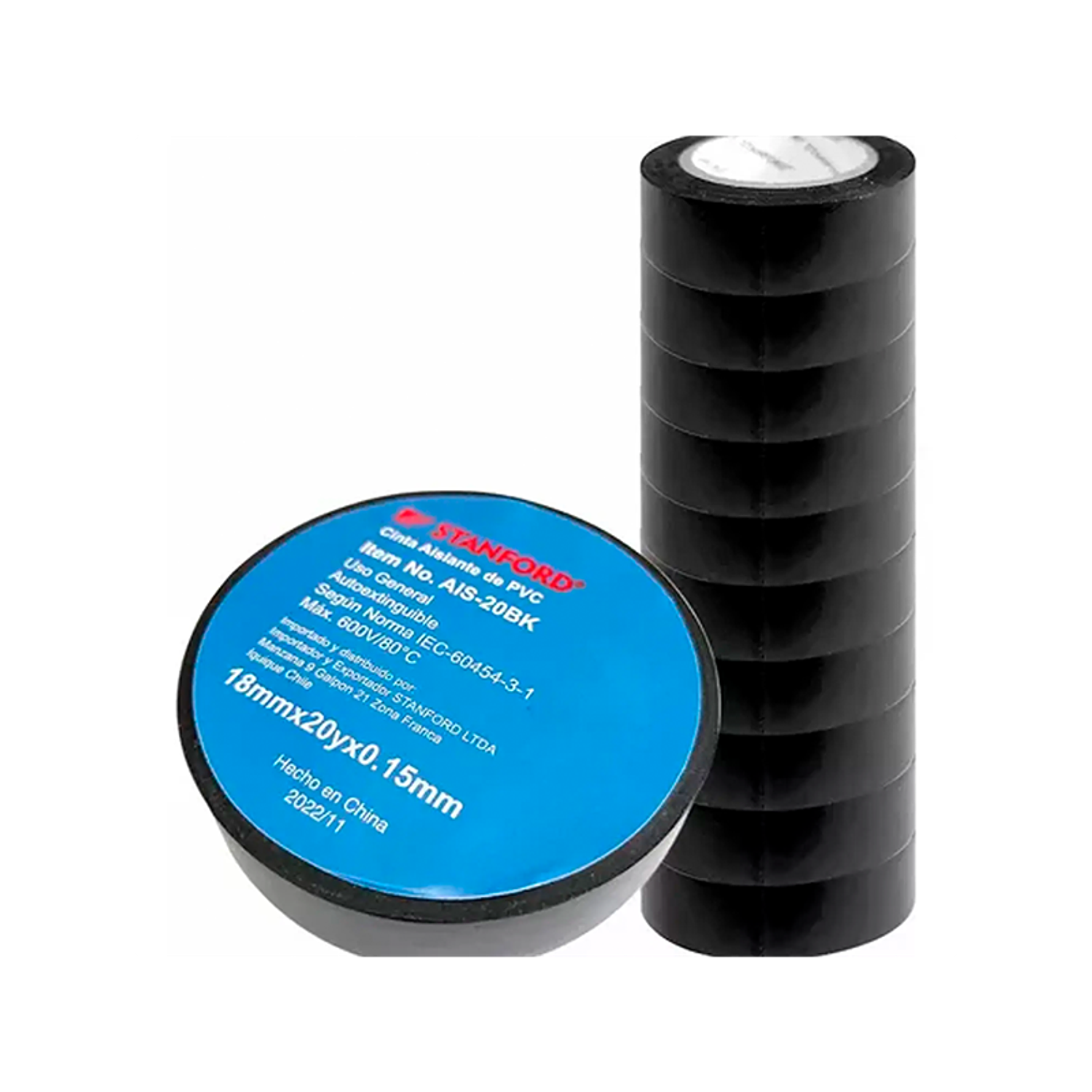 Cinta Aisladora Stanford Pvc 18mm X 10m X 0.15mm Pack 10u 1