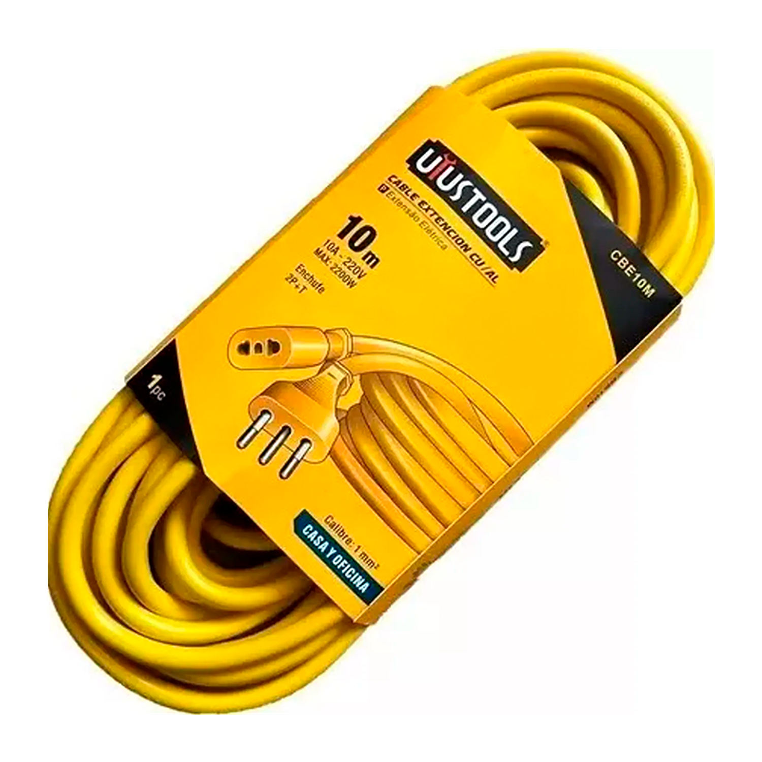 Alargador Extensión Eléctrica Amarillo 10 Mt 220v 10a 2200w 1