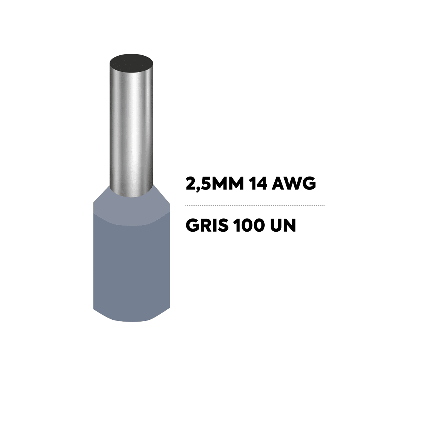 Terminal Ferrul Ferrule 2.5mm Gris 100und Cable 14 Awg 3