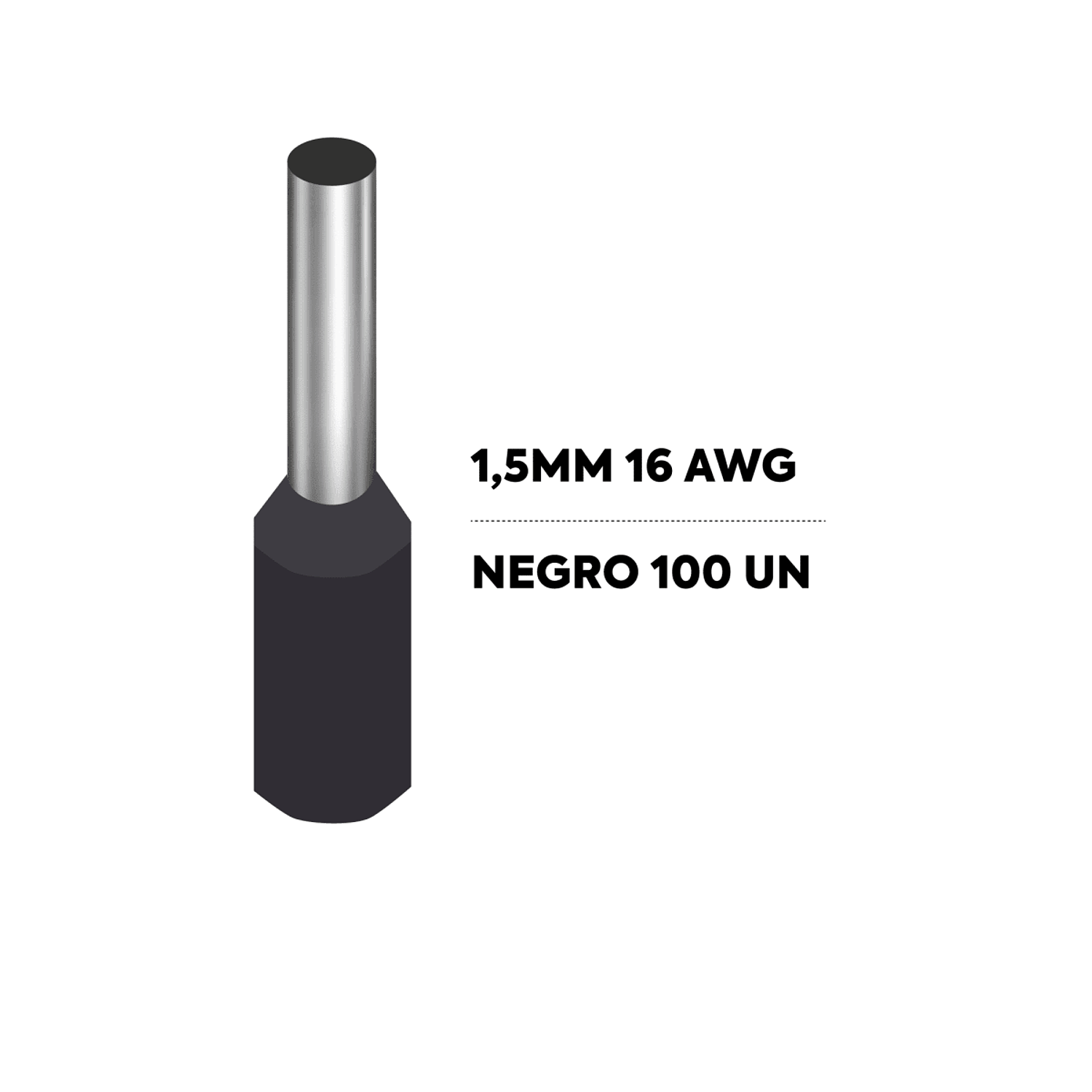 Terminal Ferrul Ferrule 1.5mm Negro 100und Cable 16 Awg 2