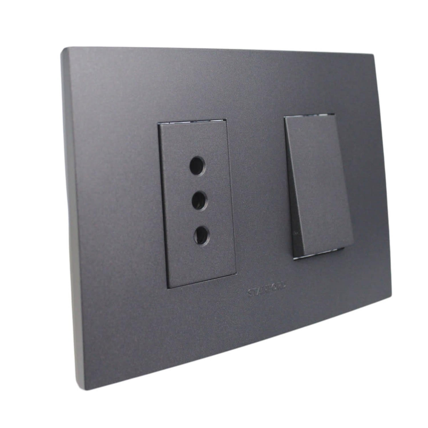 Interruptor Simple + Enchufe Simple 10a 250v Grafito Stanford 2
