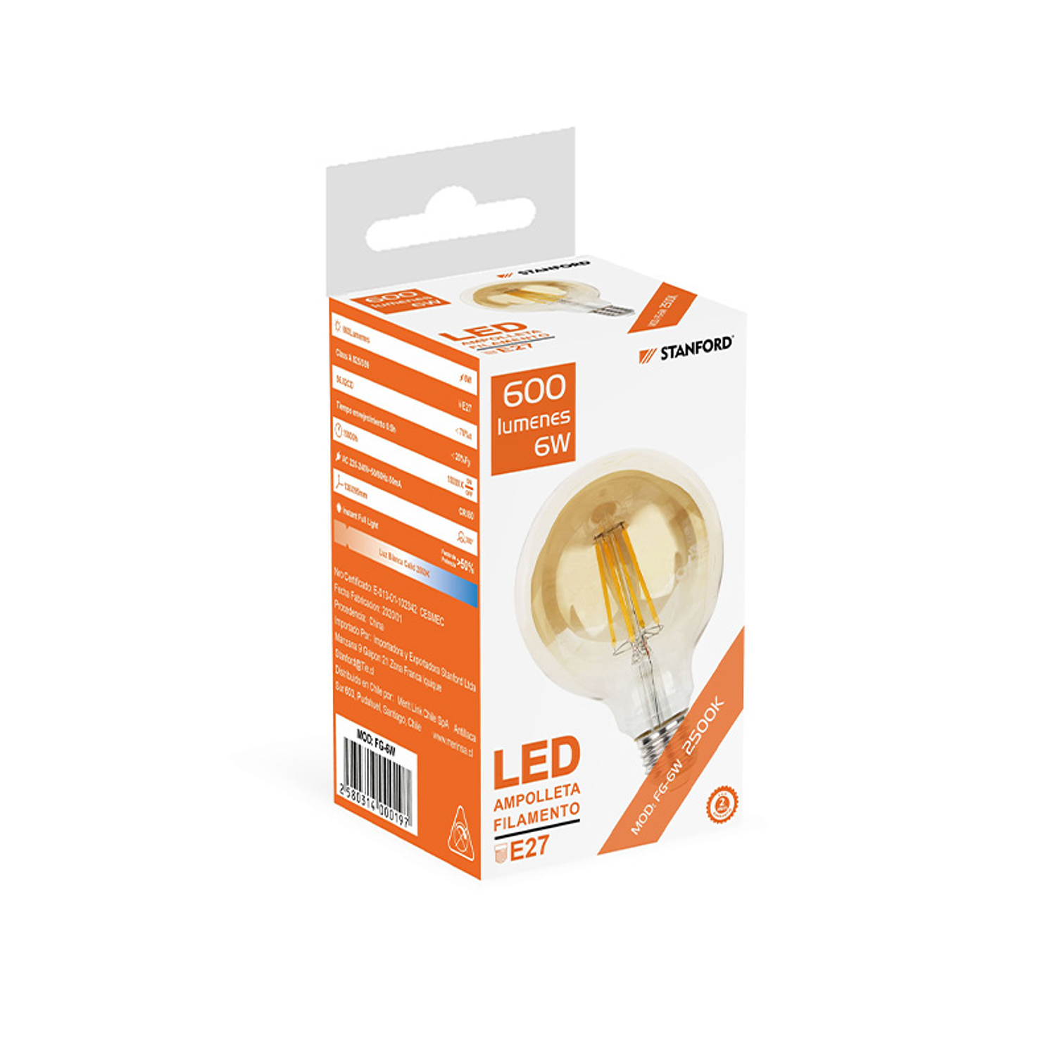 Ampolleta LED Vintage Globo 6W 2500K Casquillo E27 1