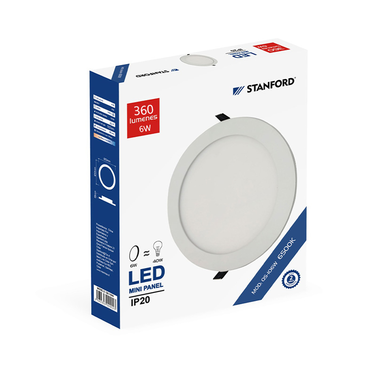 Panel Redondo Embutido 6W Luz Fría  Certificado 1