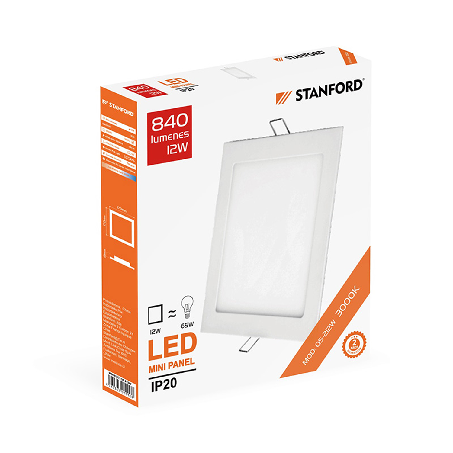 Panel led Embutido Cuadrado 12W Luz Cálida  1