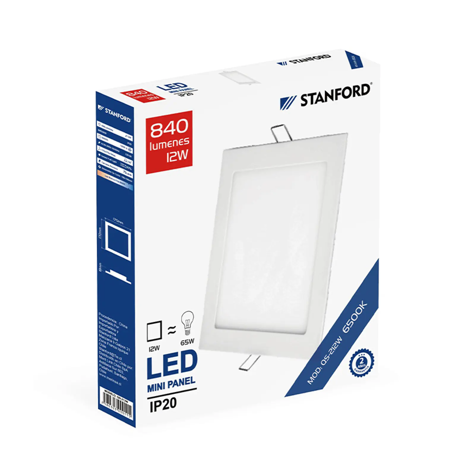 Panel led Embutido Cuadrado 12W Luz Fría 
