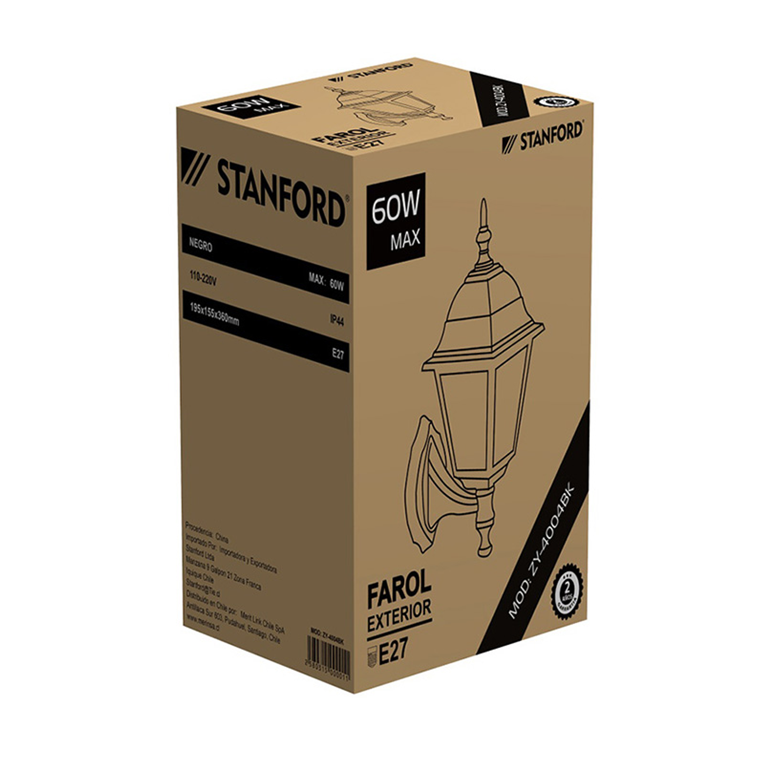 Farol Exterior Colonial Negro 4 Caras Rosca E/27 Max 60W 3