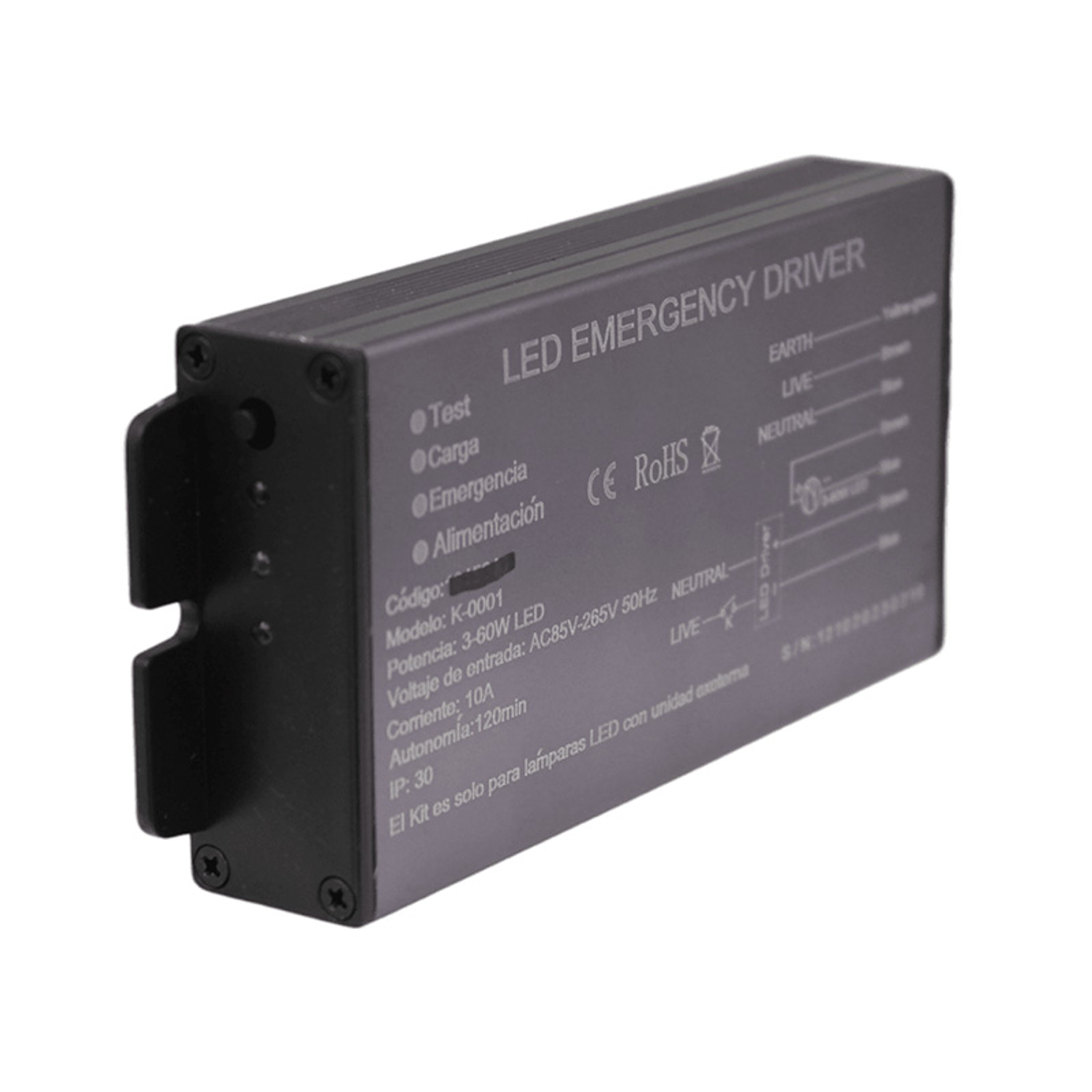 Kit De Emergencia LED Ip20 3-60W Metálico Negro (Para Paneles)  1