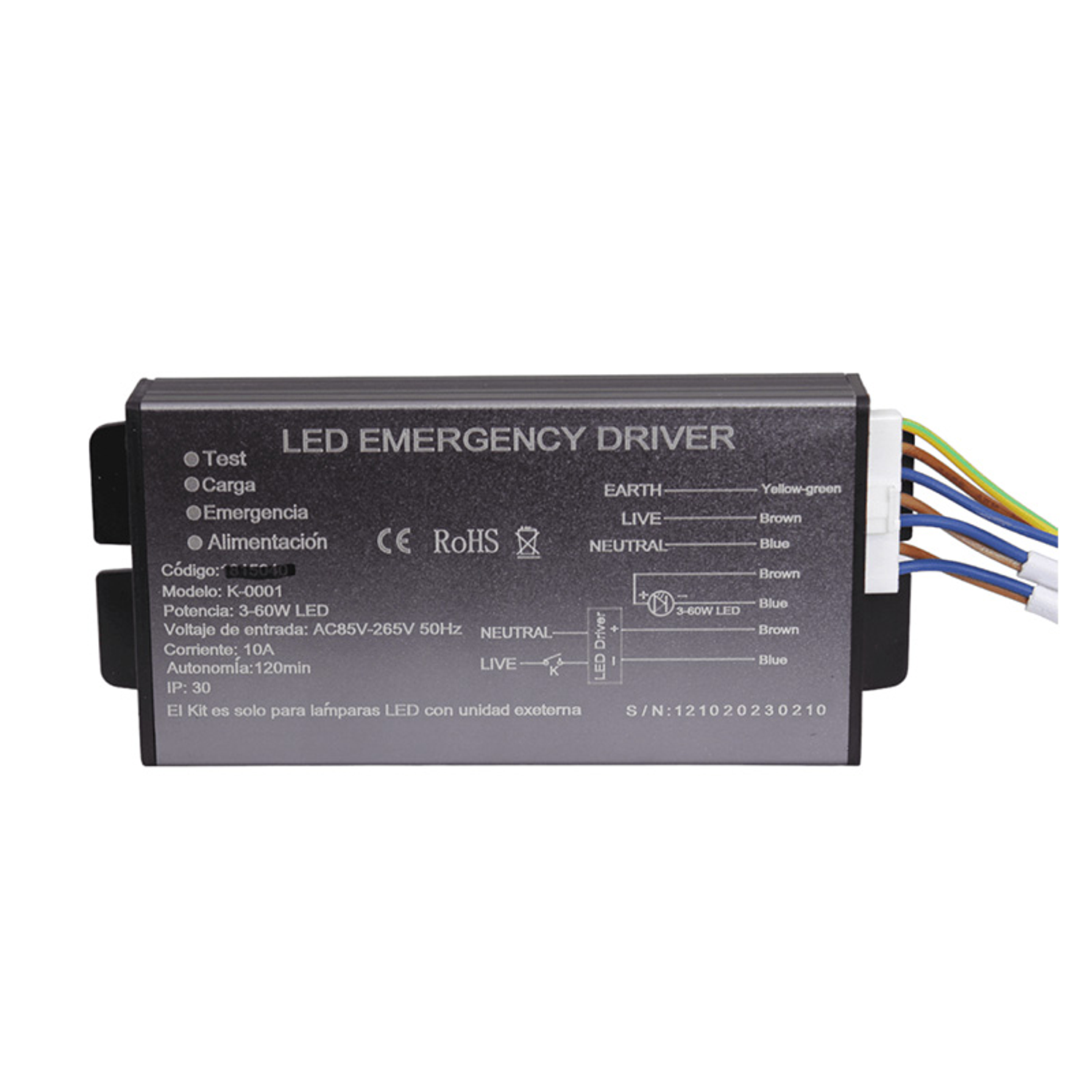 Kit De Emergencia LED Ip20 3-60W Metálico Negro (Para Paneles)  2