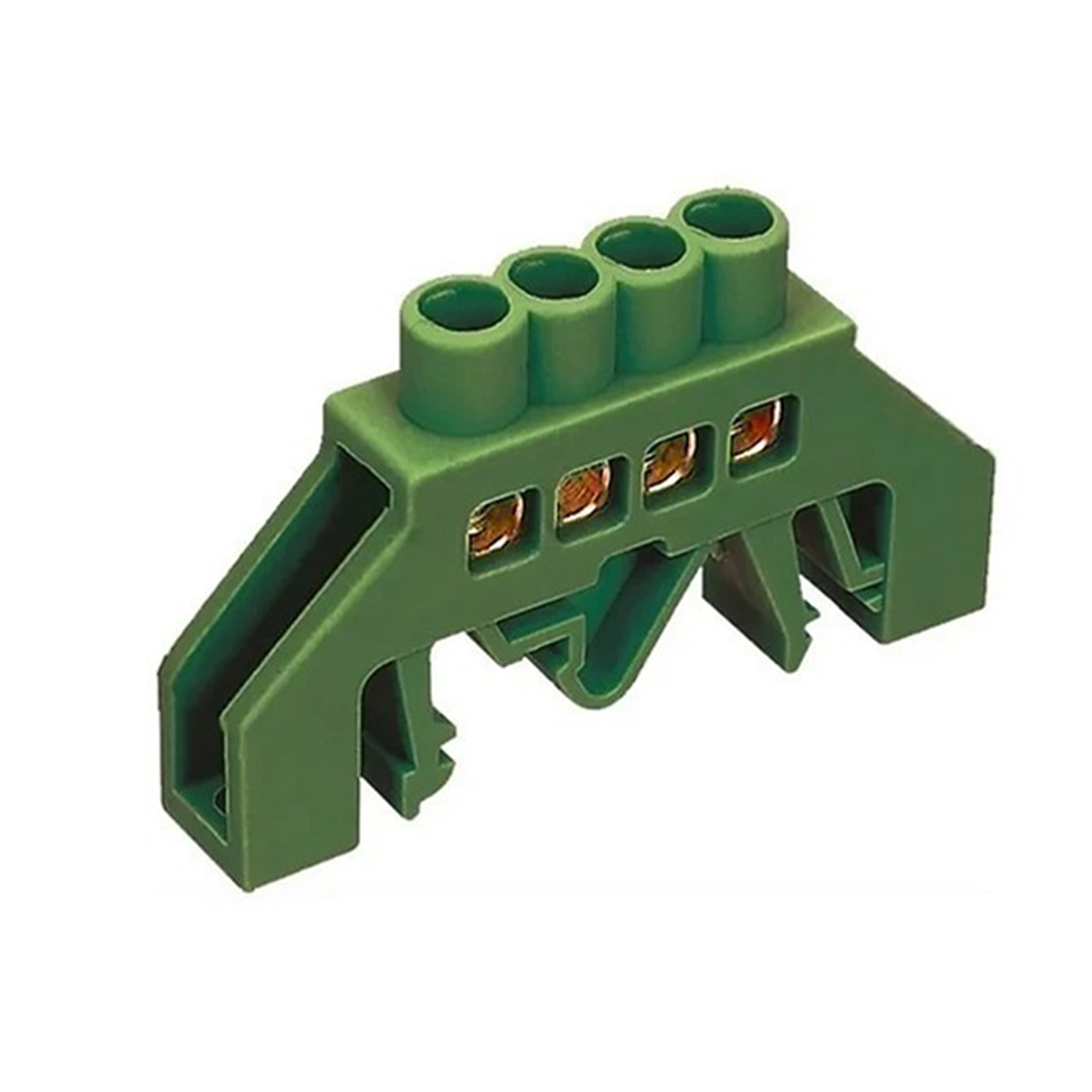 Barra Aisladora De Coneccion Verde 4 Polos, P/Riel Din 35Mm