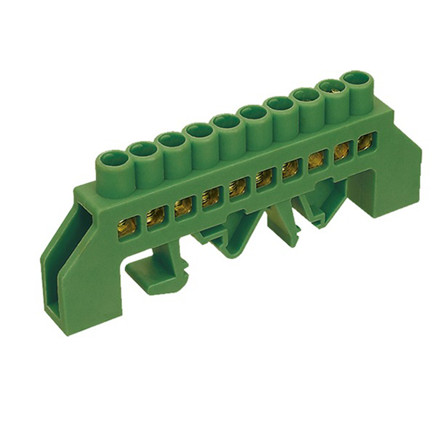 Barra Aisladora De Coneccion Verde 10 Polos, P/Riel Din 35Mm