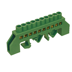 Barra Aisladora De Coneccion Verde 10 Polos, P/Riel Din 35Mm