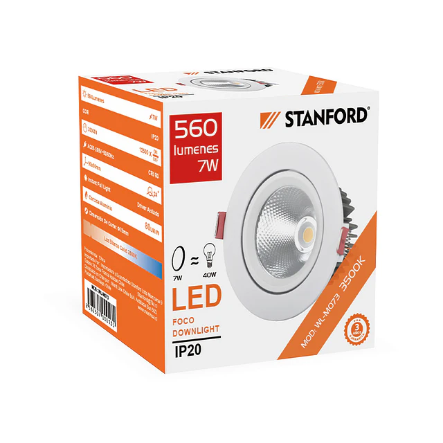 Foco led downlight línea flex 7W STANFORD CERTIFICADO