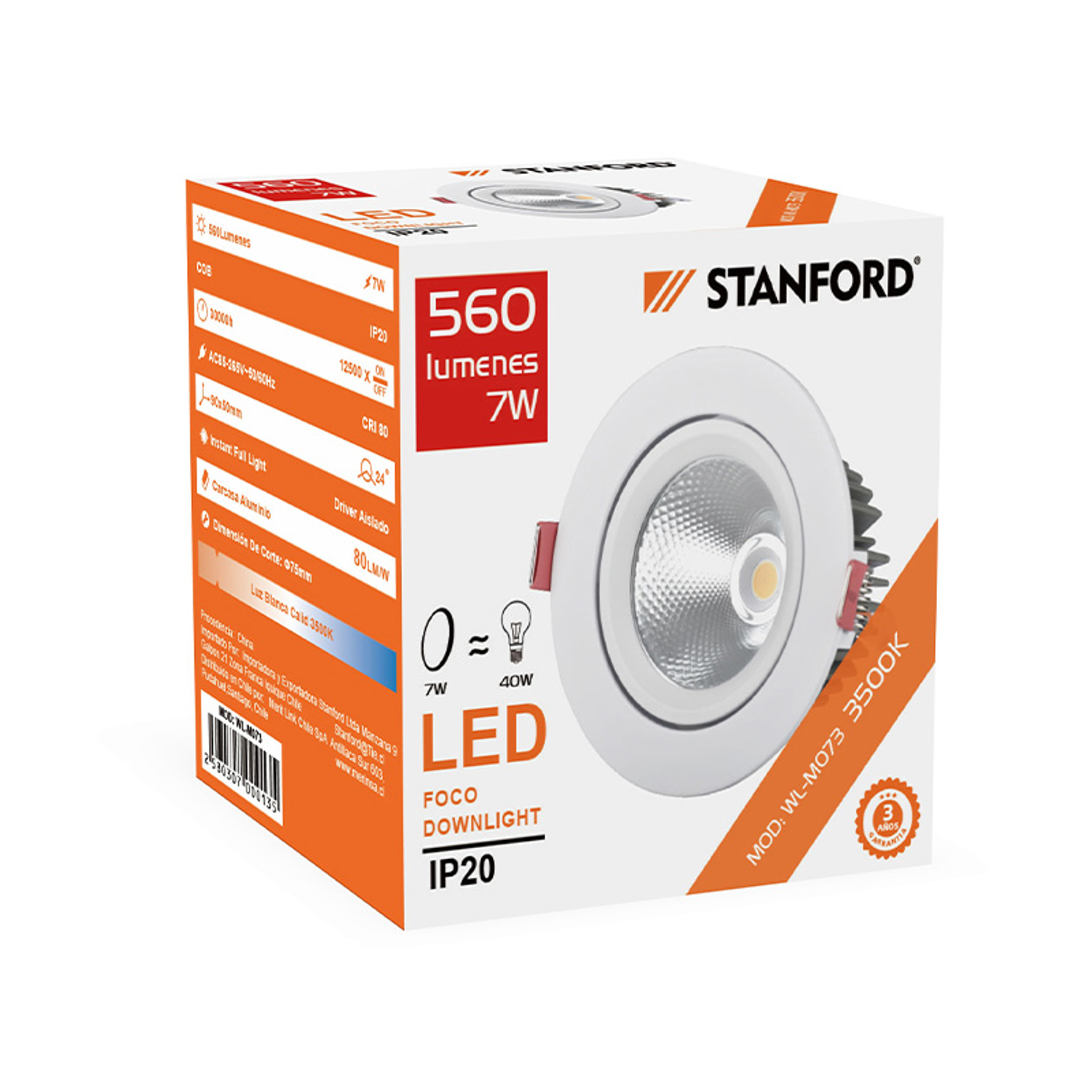Foco led downlight línea flex 7W STANFORD CERTIFICADO 1