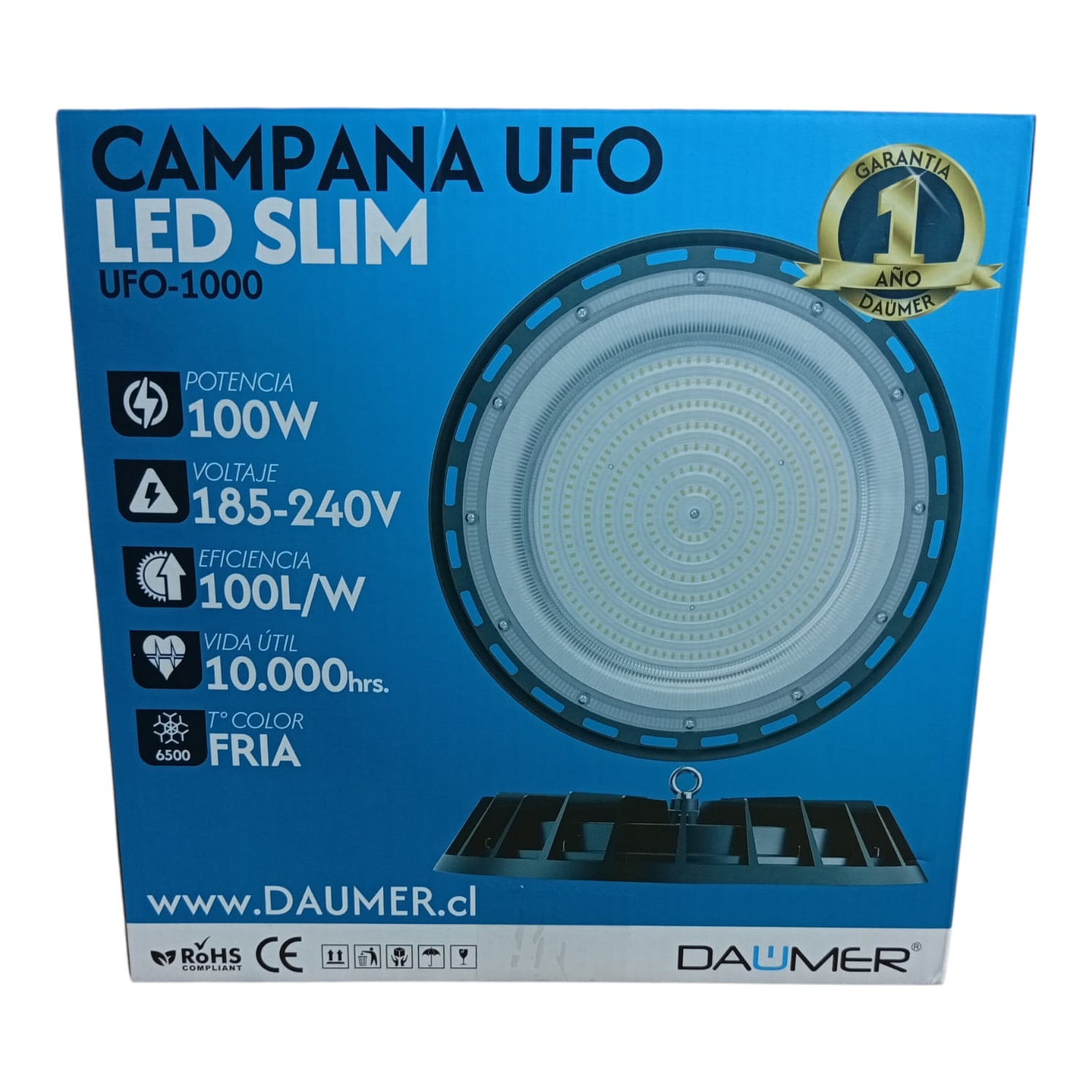 Campana Led Ufo Slim 100w Luz Fría 6500k Ip65 Daumer 7