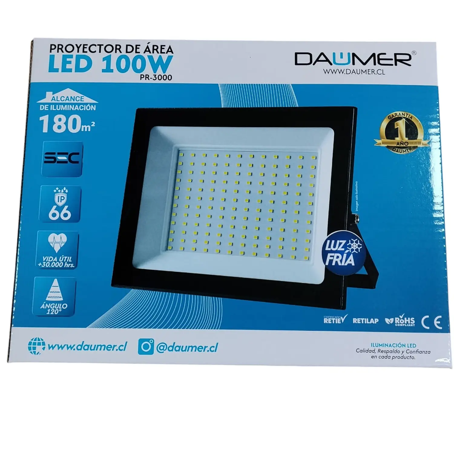 Foco Proyector Led 100 Watt Exterior Frío Certificado Sec Daumer 4