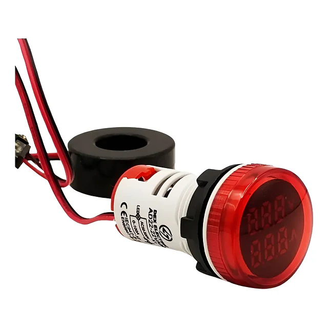 Luz Piloto Led Roja Con Amperímetro Y Voltímetro 22mm
