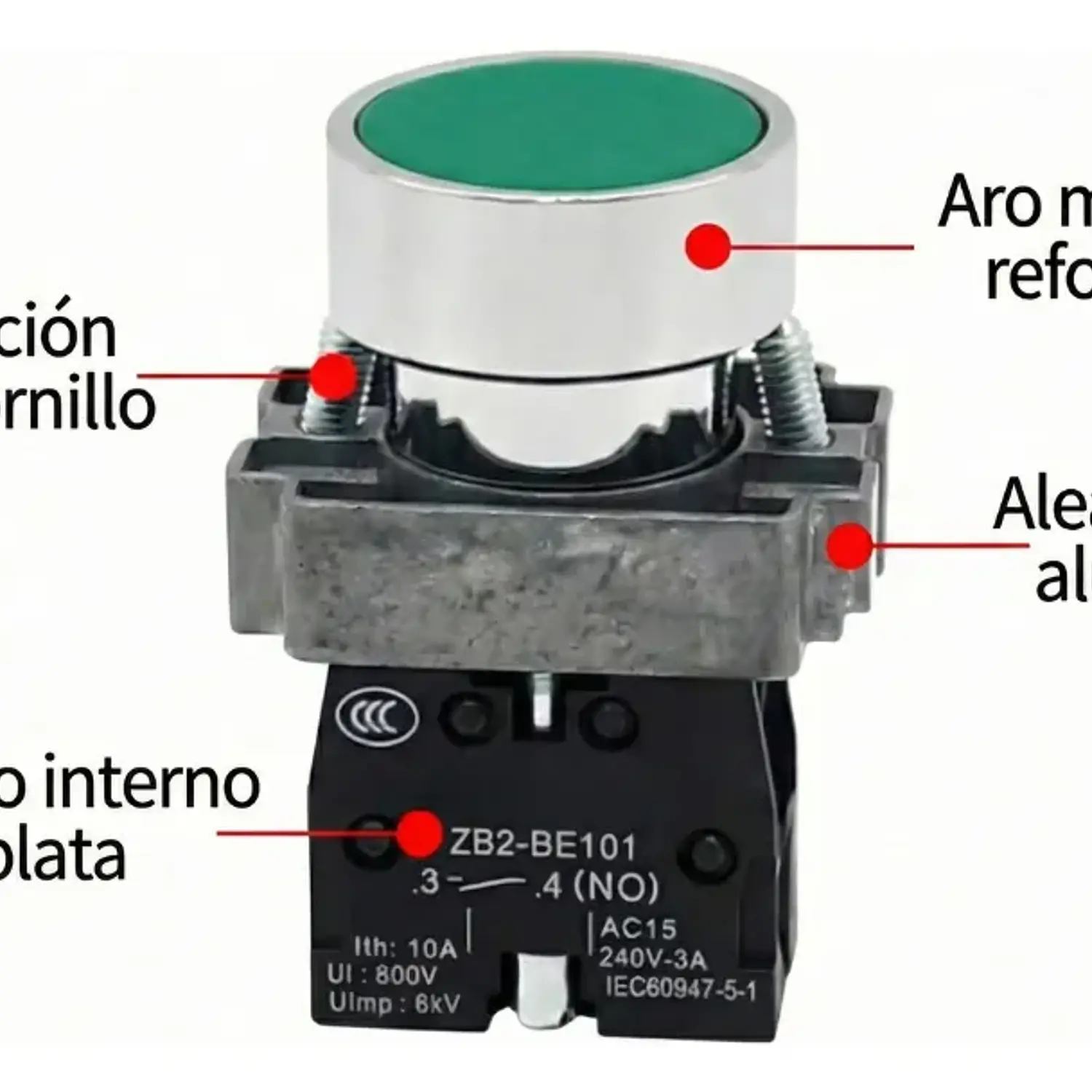 Botón Pulsador Metálico De Partir 22mm Verde 5