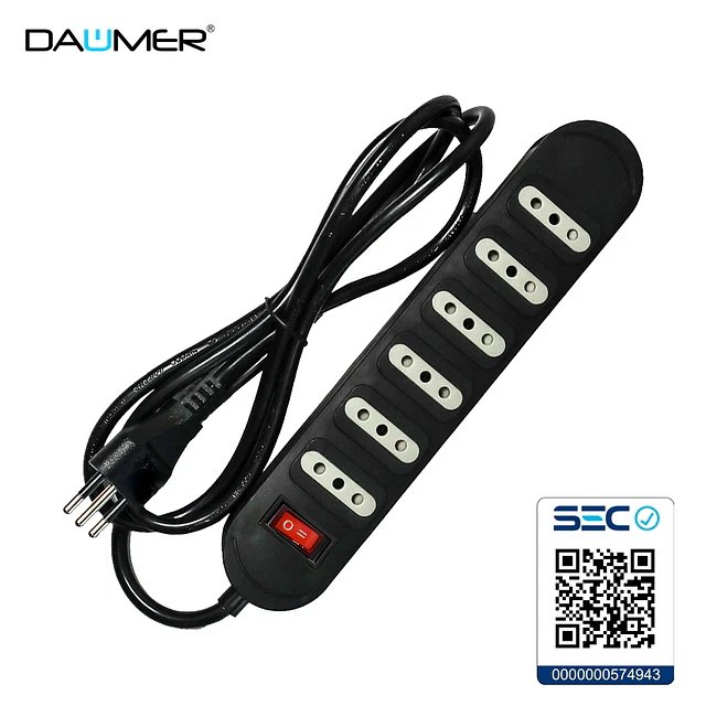 Alargador 6 Tomas 10a C/ Interruptor Negro 3 Mts Cert Sec