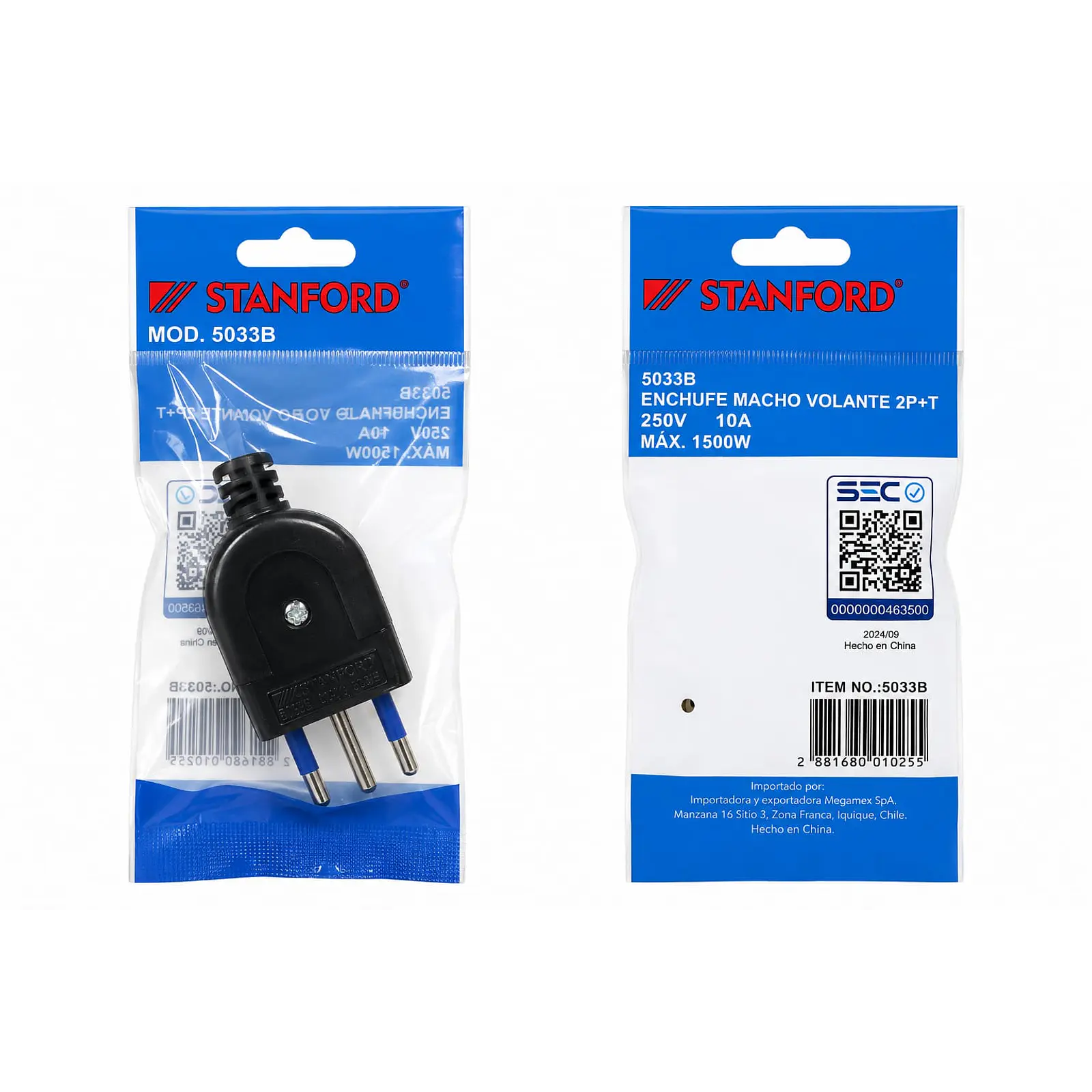 Enchufe Domiciliario Macho Volante 2p+ T 10a Cert Sec