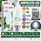 Ampolleta Led Vela 7w E14 Luz Fría 6500k 600 Lm VELLMAX cert. Sec