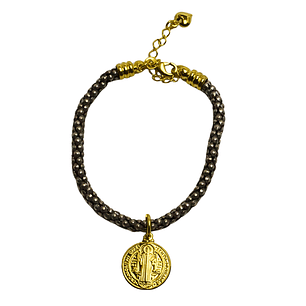 Pulsera espiga peltre con medalla de San Benito
