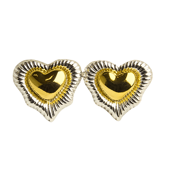 Aros corazón con enchape mixto oro y plata 1